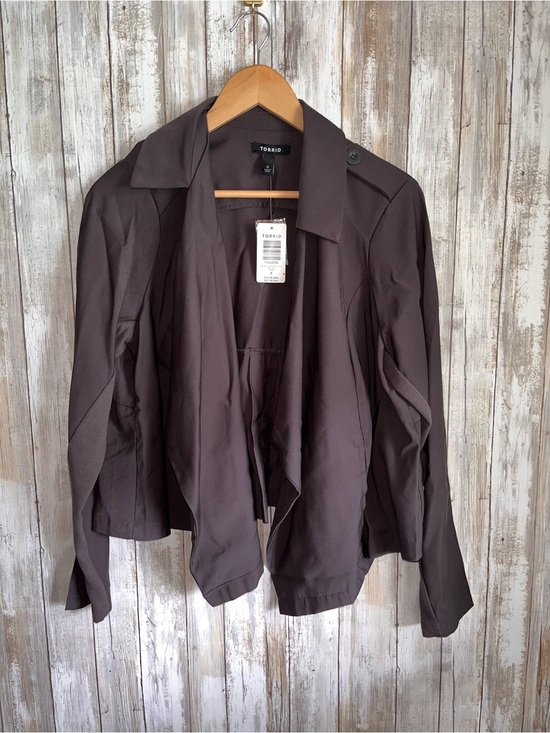 torrid Jackets & Blazers - Torrid Gray Twill Draped Jacket Open Front Waterfall Career Blazer 0X NWT